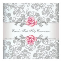Comunión de los chicas color de rosa rosados del d invitaciones