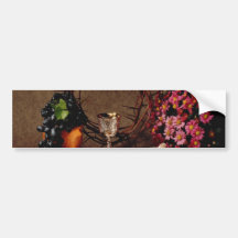 Comunión roja, taza de plata, uvas, flores y CRO ( Etiqueta De Parachoque