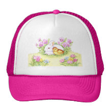 Conejito, anadón y flores de pascua gorra