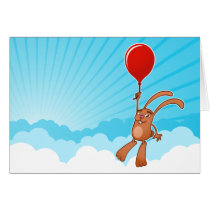 Conejito con el globo en tarjeta de felicitación d tarjetas