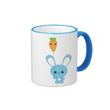 Conejito de Kawaii y taza azules del globo de la z