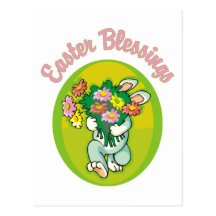 Conejito de las bendiciones de Pascua con las flor Tarjeta Postal