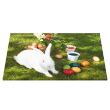 Conejito de pascua y huevos coloreados impresion en lona