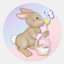 Conejito de pascua y pegatina de la cesta