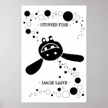 Conejito feliz - negro Stunned de los pescados Poster