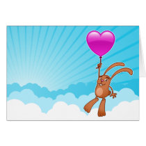 Conejito lindo con el globo del corazón en tarjeta tarjetas