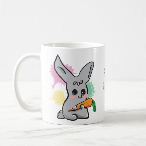 Conejito lindo gris del vegano con la taza de la z