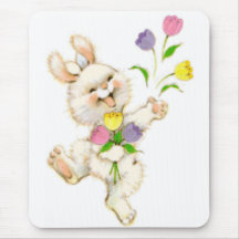 Conejito y tulipanes de pascua tapete de raton