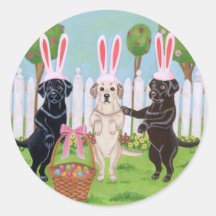 ¡Conejitos de Labrador pascua!! Etiquetas Redondas