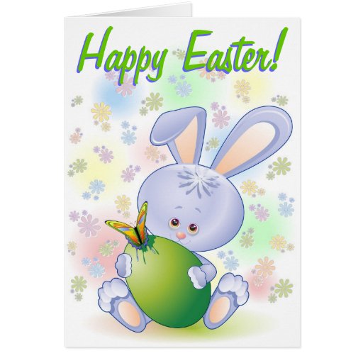 Conejo de Pascua con el huevo y las flores Tarjeton