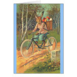 ¡Conejo en su bicicleta que entrega los huevos! Tarjeton