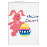 Conejo rosado feliz de Pascua Felicitación