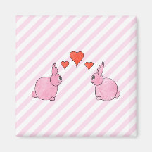 Conejos rosados con los corazones imán para frigorifico