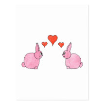 Conejos rosados lindos con los corazones rojos del postal