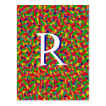 Confeti multicolor con monograma tarjetas postales