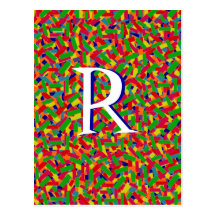 Confeti multicolor con monograma tarjetas postales