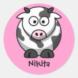 Conocido personalizada - vaca linda del dibujo ani etiqueta