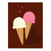 Conos de helado en postal del amor
