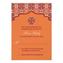 Contestación india de RSVP del rojo anaranjado del Invitacion Personalizada