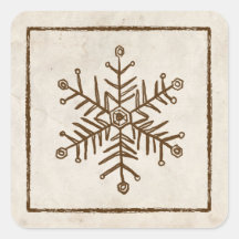 Copo de nieve rústico del vintage calcomanía cuadrada