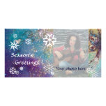 COPOS DE NIEVE, azul, verde, blanco, amarillo Tarjetas Fotográficas Personalizadas