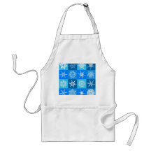 Copos de nieve blancos en cajas azules delantal