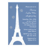 Copos de nieve cristalinos en París (azul) Invitacion Personal