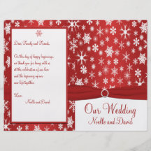 Copos de nieve rojos y blancos que casan programa flyer personalizado