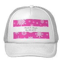 Copos de nieve rosados que casan favores gorros  