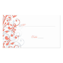 Coral, tarjetas florales blancas del lugar del bod tarjetas de visita