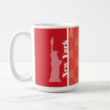 Coral y remolino rojo; NYC, estatua de la libertad Tazas De Café