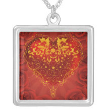 Corazón adornado rojo collares personalizados