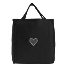 Corazón bordado con la frontera del corazón bolsa de lienzo