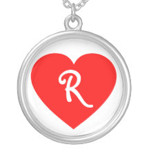 Corazón con monograma rojo llano colgantes personalizados