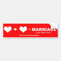 Corazón + Corazón = boda Etiqueta De Parachoque