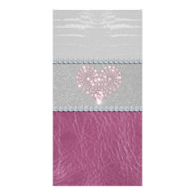Corazón de Bling en el cuero blanco y el rosa del  Tarjetas Personales Con Fotos