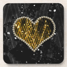 Corazón de la perla del oro posavasos de bebida