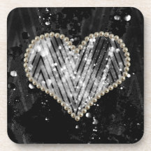 Corazón de plata de la perla posavasos de bebidas