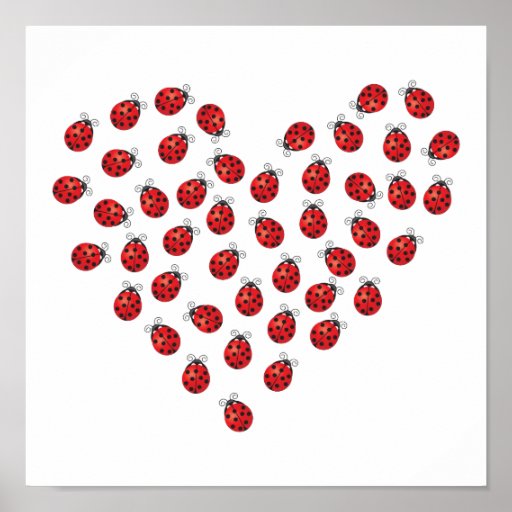 Corazón del amor de la mariquita impresiones
