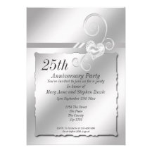 Corazón del aniversario de bodas de plata invitaciones personalizada