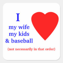 Corazón del béisbol I mi esposa Calcomanía Cuadrada Personalizada