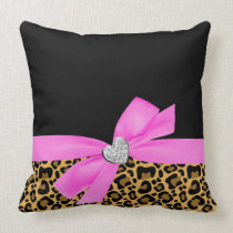 Corazón del diamante del arco del rosa del leopard almohadas