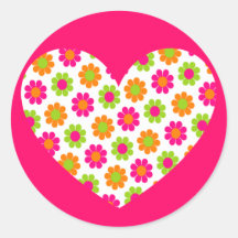 Corazón del flower power pegatina redonda