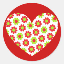 Corazón del flower power pegatina redonda