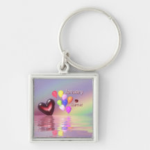 Corazón del granate del cumpleaños de enero llavero personalizado