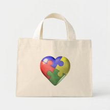 Corazón del rompecabezas de 4 colores bolsa lienzo