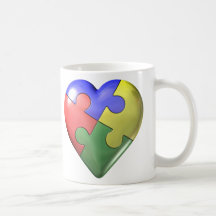 Corazón del rompecabezas de 4 colores taza