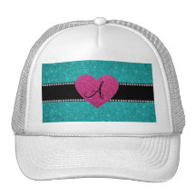 Corazón del rosa del brillo de la turquesa del mon gorros bordados