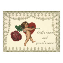 Corazón del rosa rojo del Cupid de la tarjeta del  Invitacion Personal