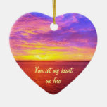 Corazón personalizado puesta del sol ardiente en s ornaments para arbol de navidad
